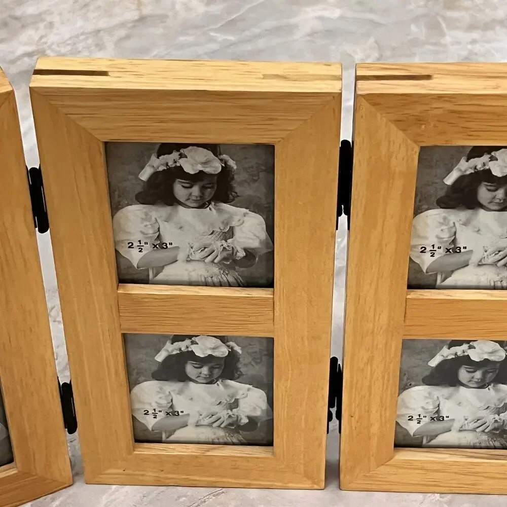 Three Panel Screen Wood Collage Photo Picture Frame Multi Picture 2x2.5